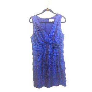 STUDIO I NAVY BLUE  SLEEVELESS V-NECK RUFFLE PARTY DRESS - SIZE 14
